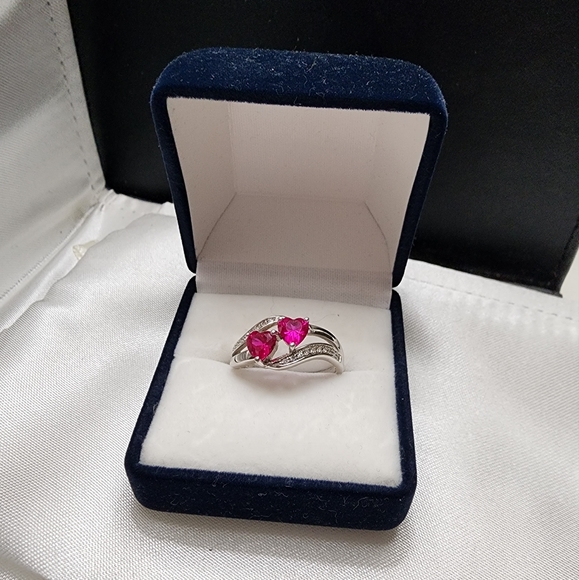 Ruby and Diamond Double Heart Ring - Picture 1 of 3